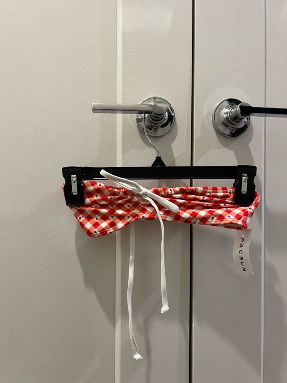 PacSun Red and White Gingham Bandeau Bikini Top